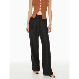 Aritzia Effortless Pant Linen Black Size 0 High Rise Wide Leg